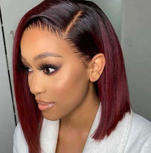 Load image into Gallery viewer, Ombre Black/Burgundy Bob Lace Front Wig