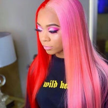 Load image into Gallery viewer, Ombre Pink & Red Straight Lace Front Wig
