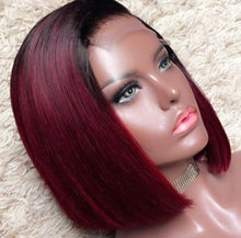 Load image into Gallery viewer, Ombre Black/Burgundy Bob Lace Front Wig