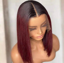 Load image into Gallery viewer, Ombre Black/Burgundy Bob Lace Front Wig
