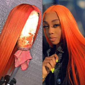 Orange Straight Lace Front Wig