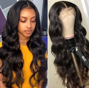Human hair body wave lace front wig 