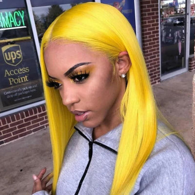 Yellow Straight Lace Front Wig Super Weave Hair Co. Super