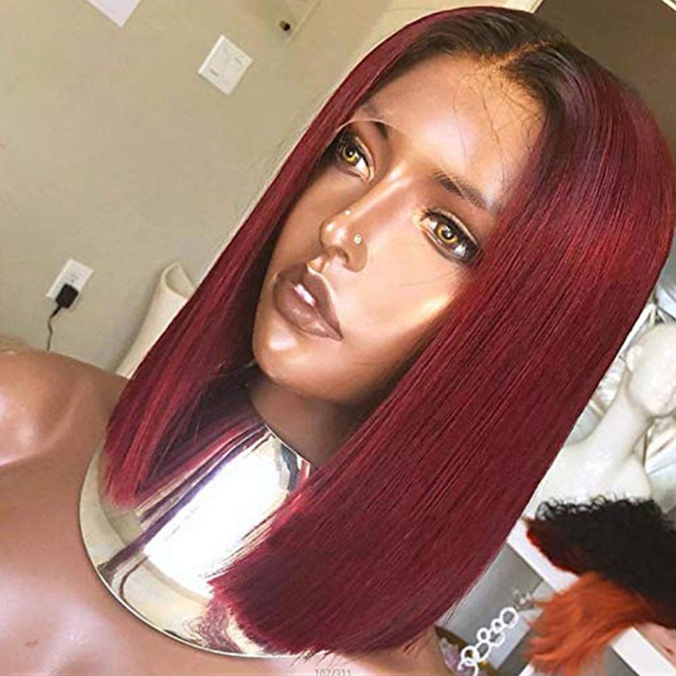 Ombre black and burgundy lace front wig